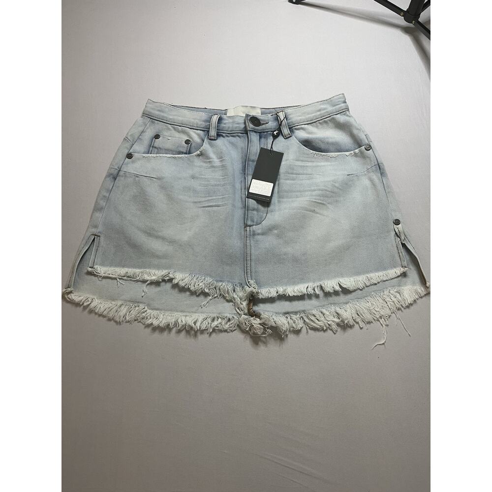 One Teaspoon Womens Mini Skirt Wilde Blue Vanguard Denim Relaxed Raw Hem NWT